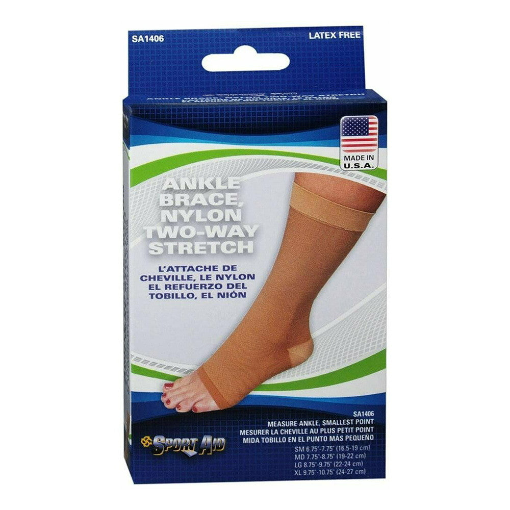 Sportaid Nylon Ankle Brace Slip-On Two-Way Stretch, Beige, Large, 1 Ea